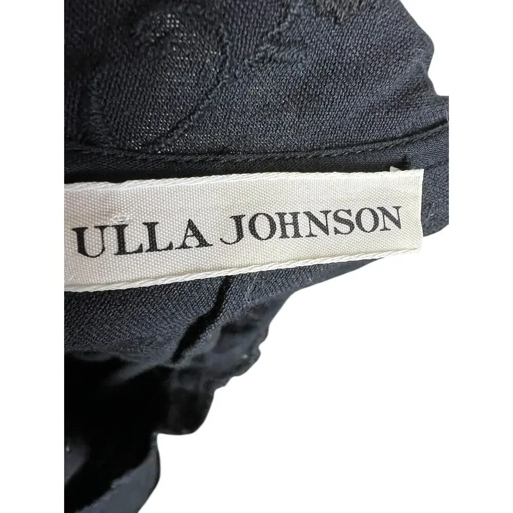 Ulla Johnson Blouse Womens 6 Black Embroidered Eyelet Bell Sleeve Mock Neck Top